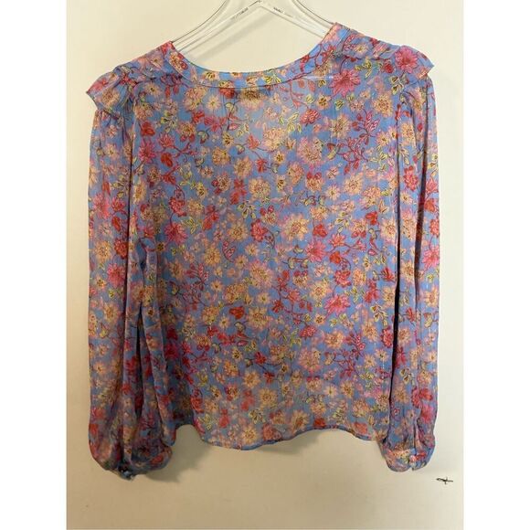 Zara Floral Multicolored Boho Blouse V Neck Ruffle Large - Picture 3 of 5